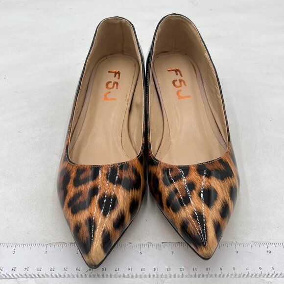 FSJ Leopard Pointed Toe Pumps Slip On Flats Summer Holiday Casual Dress Shoes - Picture 2 of 7